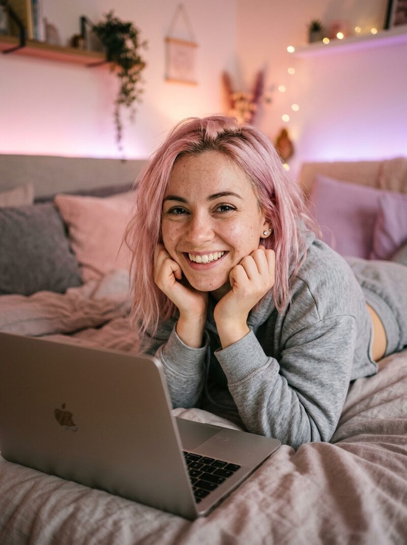 Woman on a bedroom video call