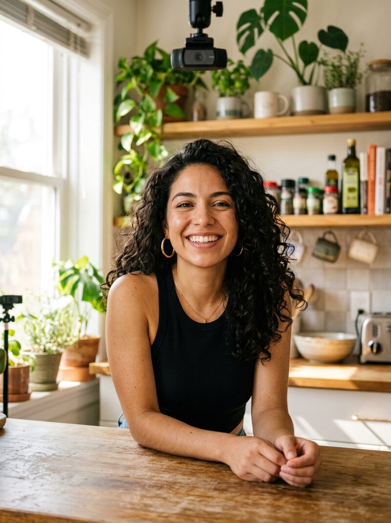 Woman on a kitchen video call