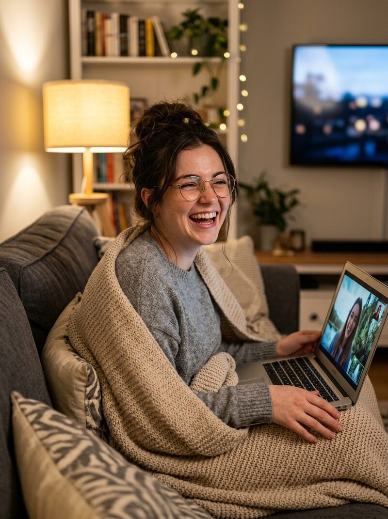 Woman laughing on a video call