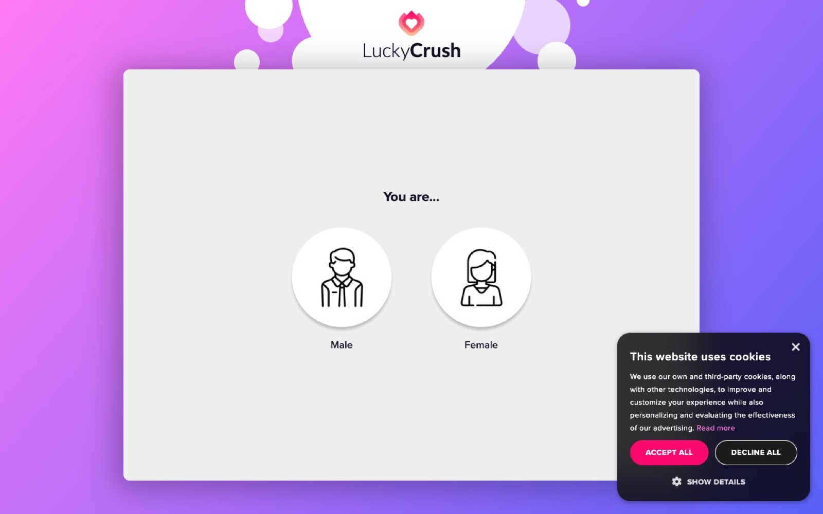 Official luckycrush.com homepage captured 1 September 2026